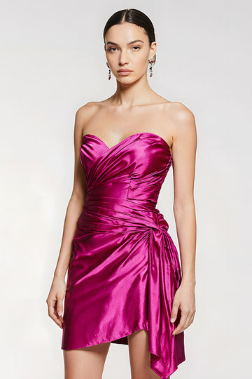 Sweetheart Ruched Fuchsia Tight Homecoming Dress With Sash